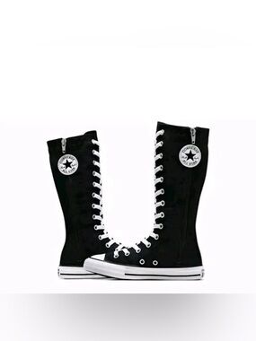 Youth Black High-Top Lace-Up Canvas Knee Boots - Classic Casual